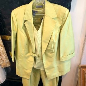 3 piece Lime Green 100% Silk Pant Suit